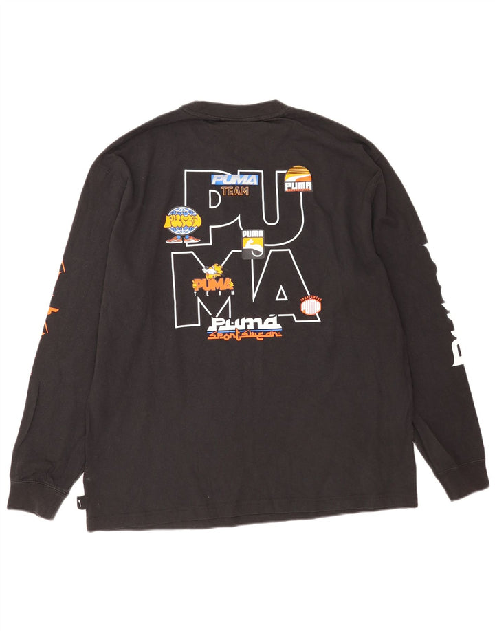 Puma Maglietta grafica da uomo a maniche lunghe grande in cotone nero