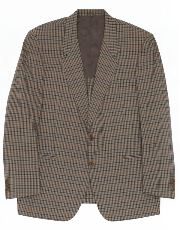 Giacca blazer da uomo a 2 bottoni Pierre Cardin UK 40 grande cotone a quadri grigi