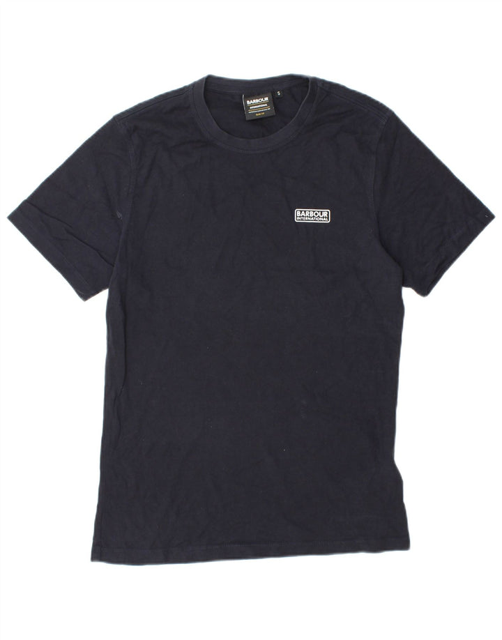 BARBOUR Mens Slim Fit T-Shirt Top Small Navy Blue Cotton