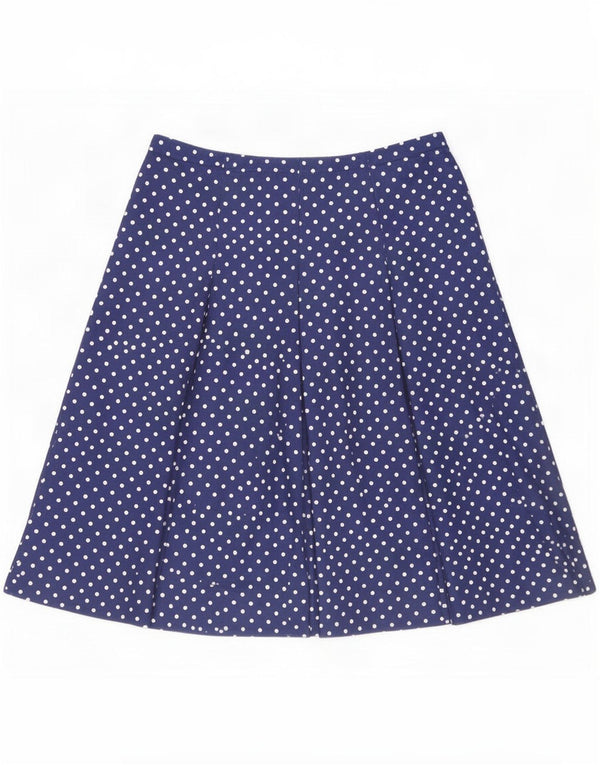 Gonna a pieghe vintage da donna UK 16 grande W36 poliestere maculato blu navy