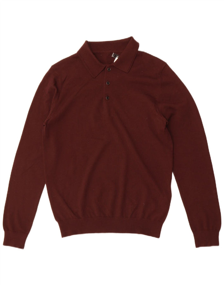 Maglione da uomo Reiss con collo a polo, lana merino marrone medio medio