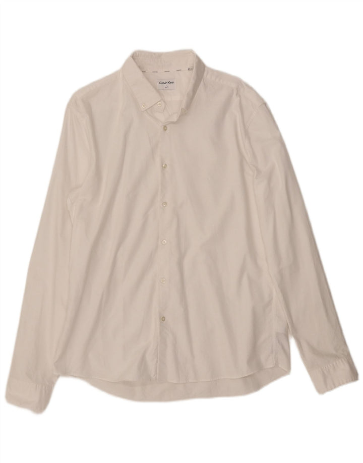 CALVIN KLEIN Camicia da uomo slim fit taglia 43 grande cotone bianco