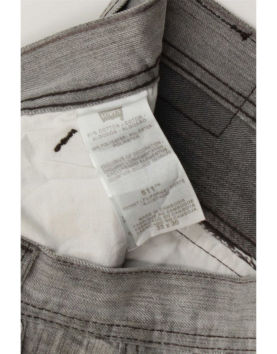 Levi's Uomo 511 Slim Jeans W33 L30 Cotone chiazzato grigio