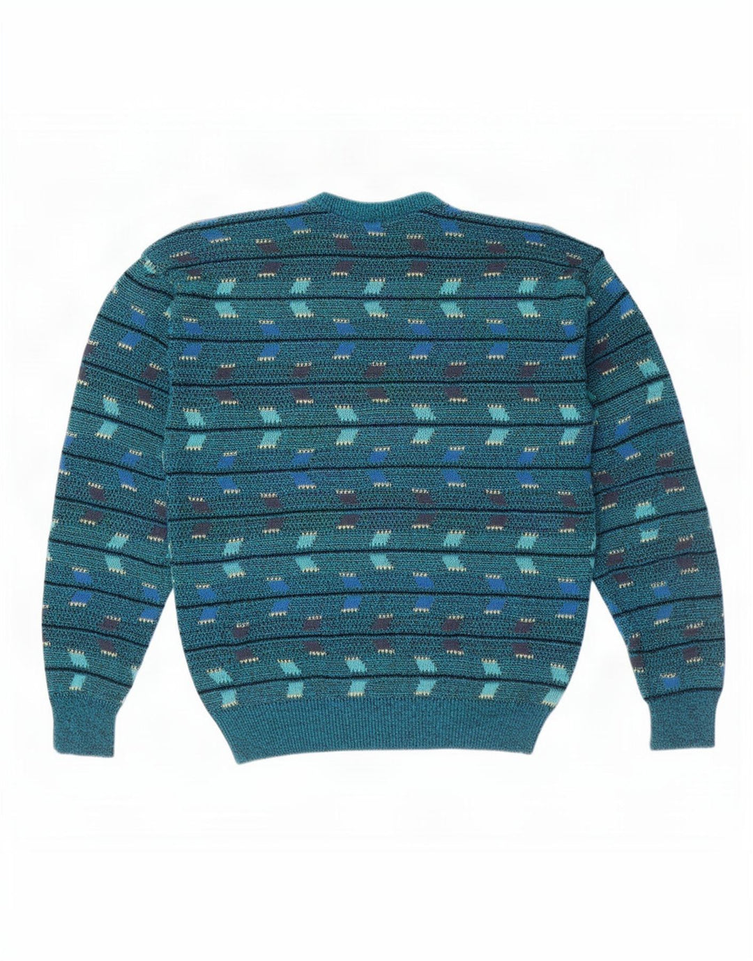 Maglione maglione girocollo da uomo vintage blu medio geometrico