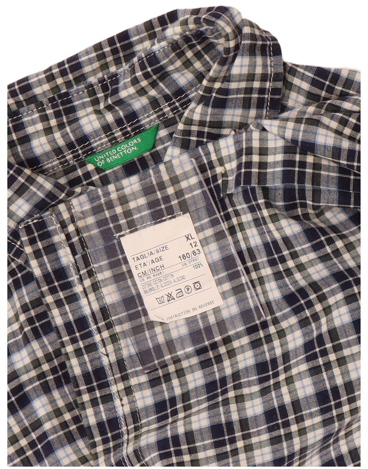 Camicia a maniche corte da bambino BENETTON 11-12 anni XL in cotone a quadri blu navy