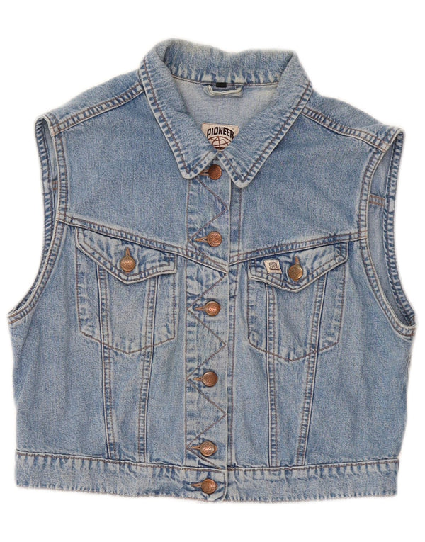 PIONEER Gilet corto in denim da donna UK 14 Cotone blu medio