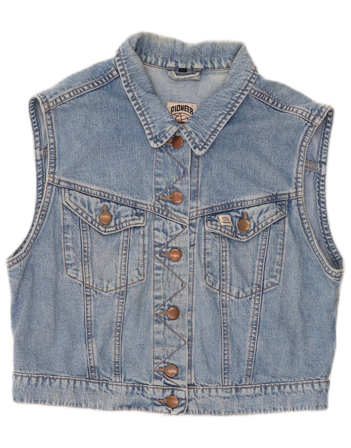 PIONEER Gilet corto in denim da donna UK 14 Cotone blu medio