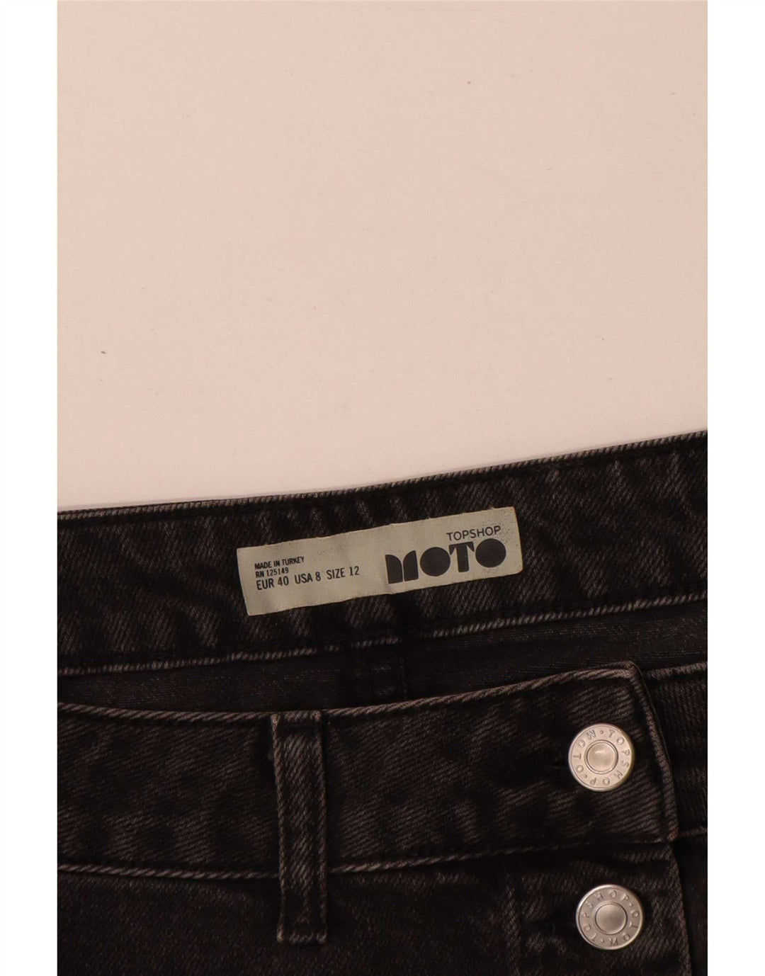 Mini gonna in denim da donna Moto UK 12 media W30 cotone nero