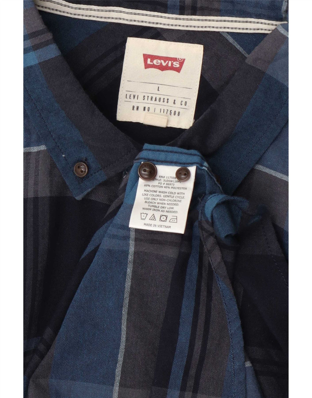 Camicia a maniche corte da uomo Levi's Large in cotone a quadri blu navy
