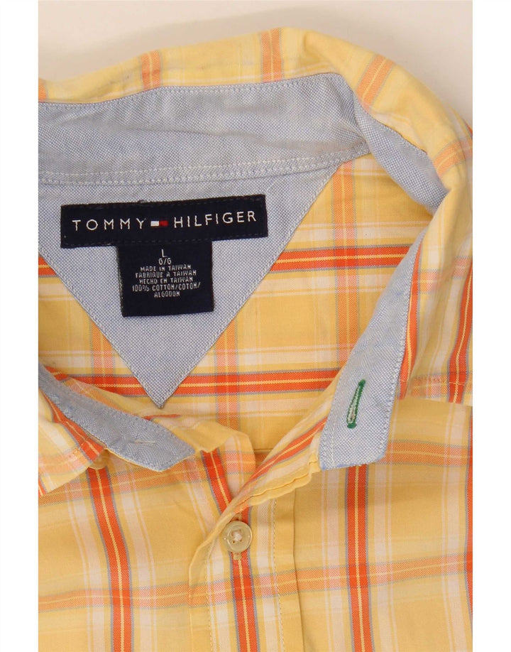Camicia a maniche corte da uomo Tommy Hilfiger, cotone a quadri gialli grandi