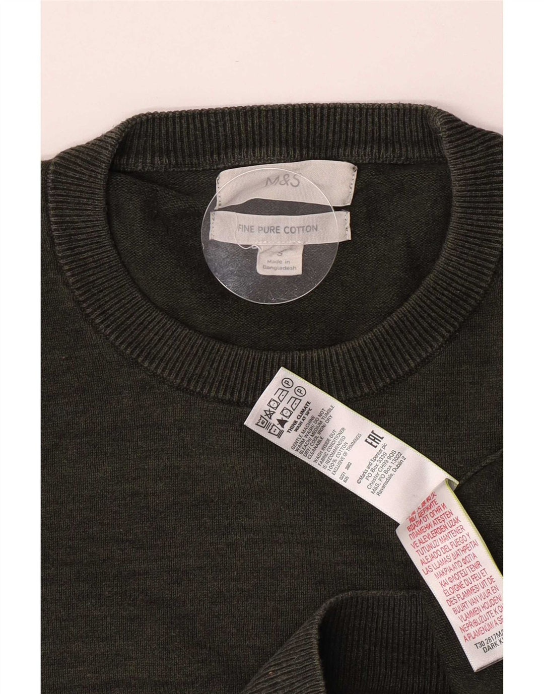 Maglione maglione girocollo da uomo Marks & Spencer piccolo cotone screziato kaki