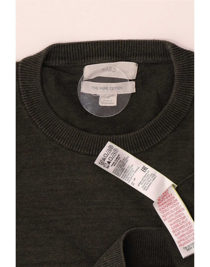 Maglione maglione girocollo da uomo Marks & Spencer piccolo cotone screziato kaki