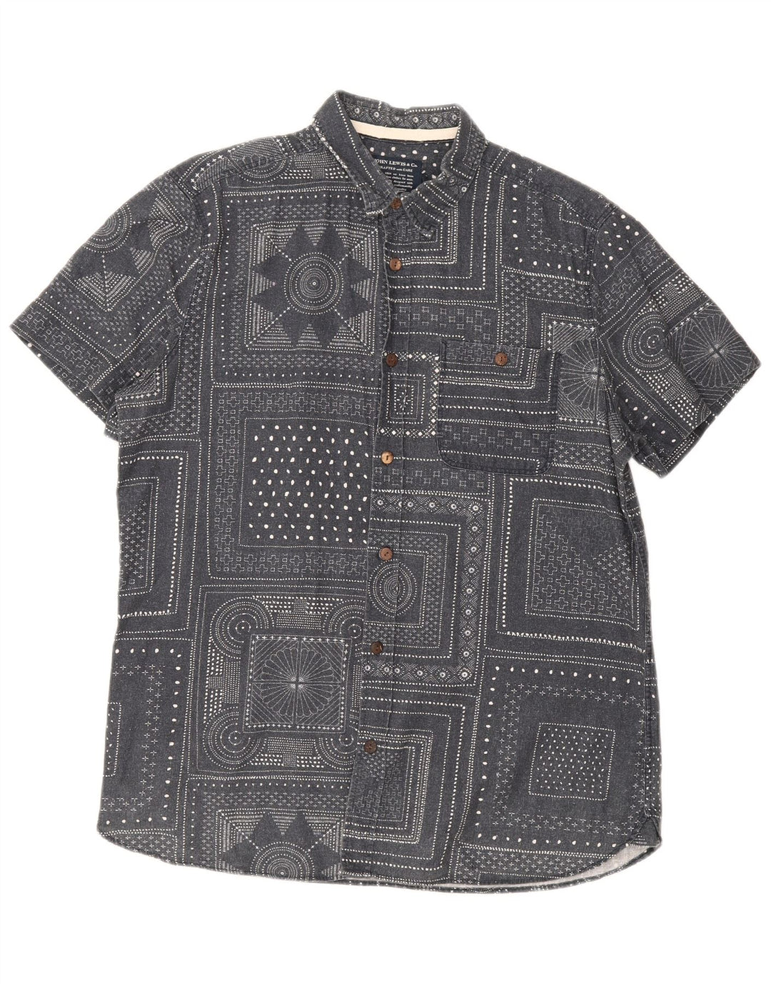 Camicia a maniche corte da uomo John Lewis in cotone geometrico grigio medio