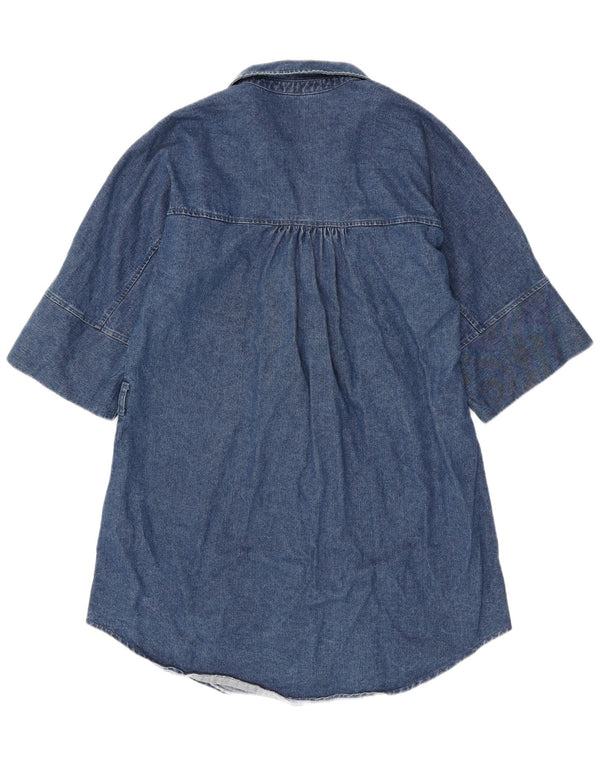 Abito camicia in denim da donna Zara UK 14 cotone blu medio