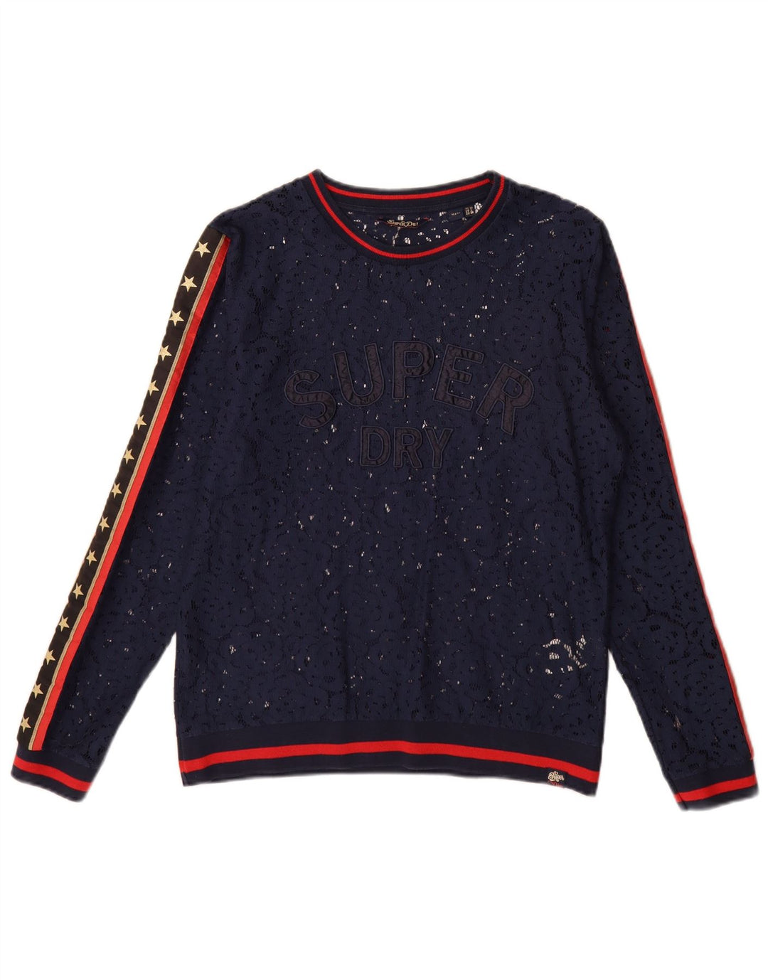 Top da donna oversize con grafica Superdry manica lunga UK 10 Small Blu Navy