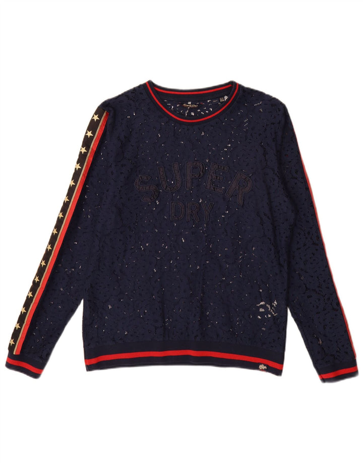 Top da donna oversize con grafica Superdry manica lunga UK 10 Small Blu Navy
