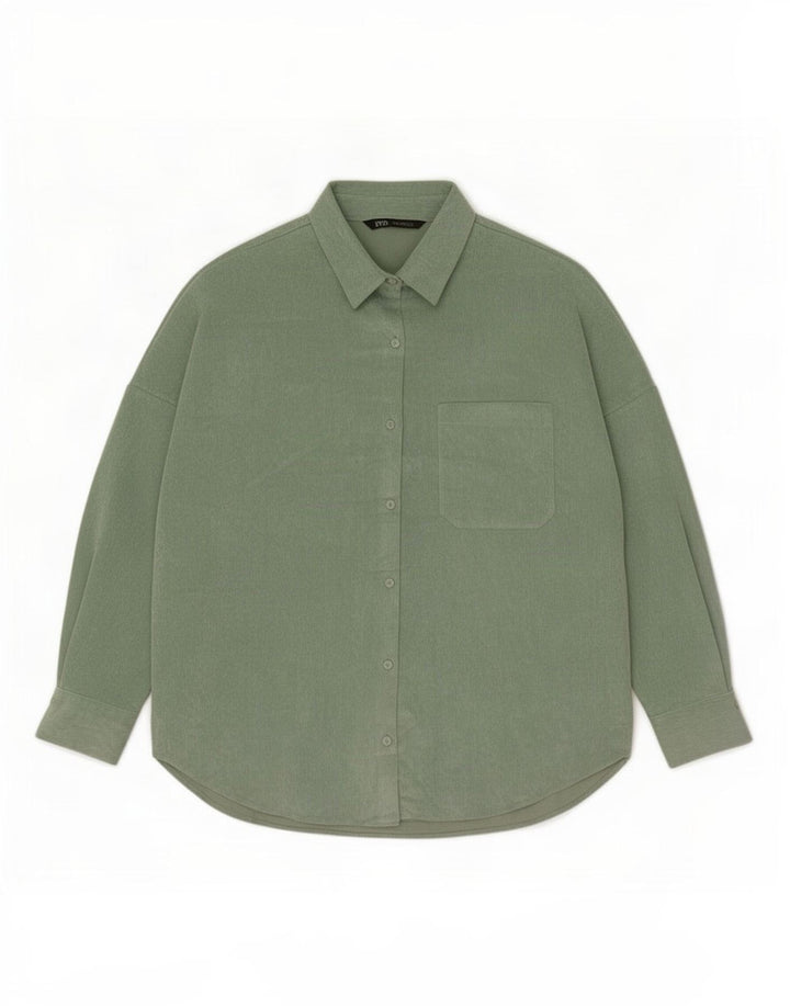 Camicia Zara da donna in velluto a coste oversize UK 10 Small Verde Poliestere