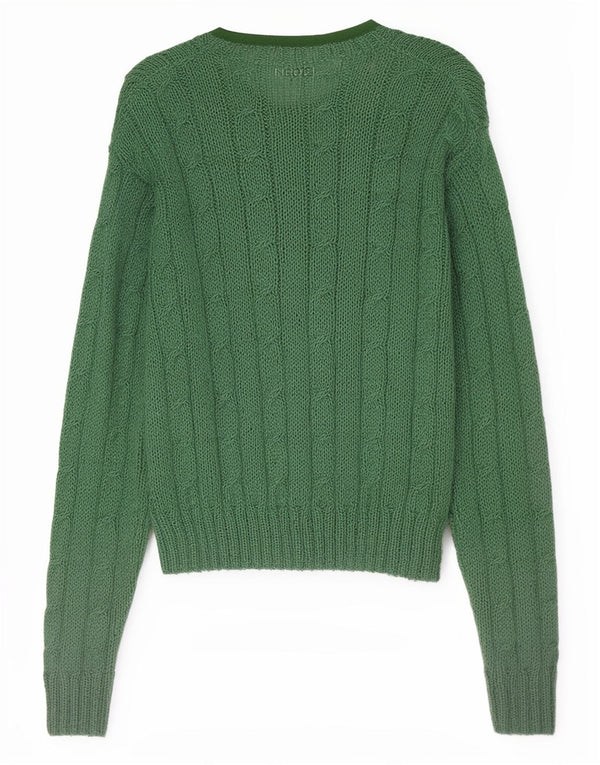Maglione cardigan corto da donna vintage UK 16 grande verde