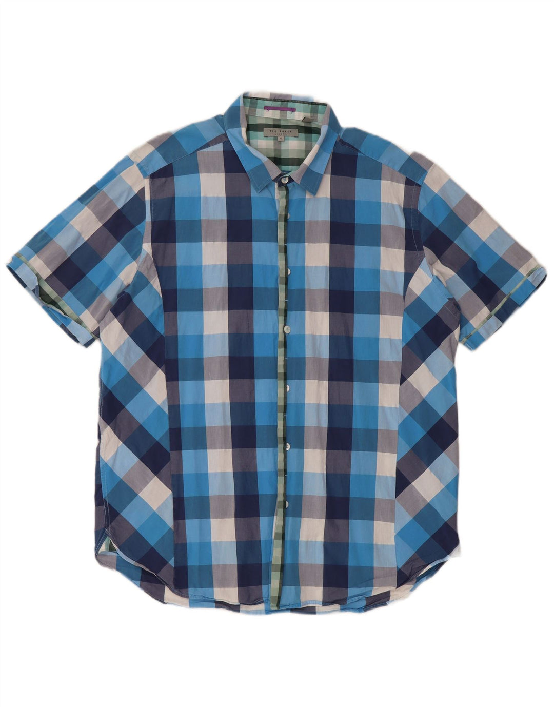 Ted Baker Camicia a maniche corte da uomo Taglia 6 2XL Cotone a quadri blu