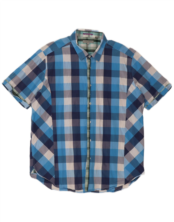Ted Baker Camicia a maniche corte da uomo Taglia 6 2XL Cotone a quadri blu