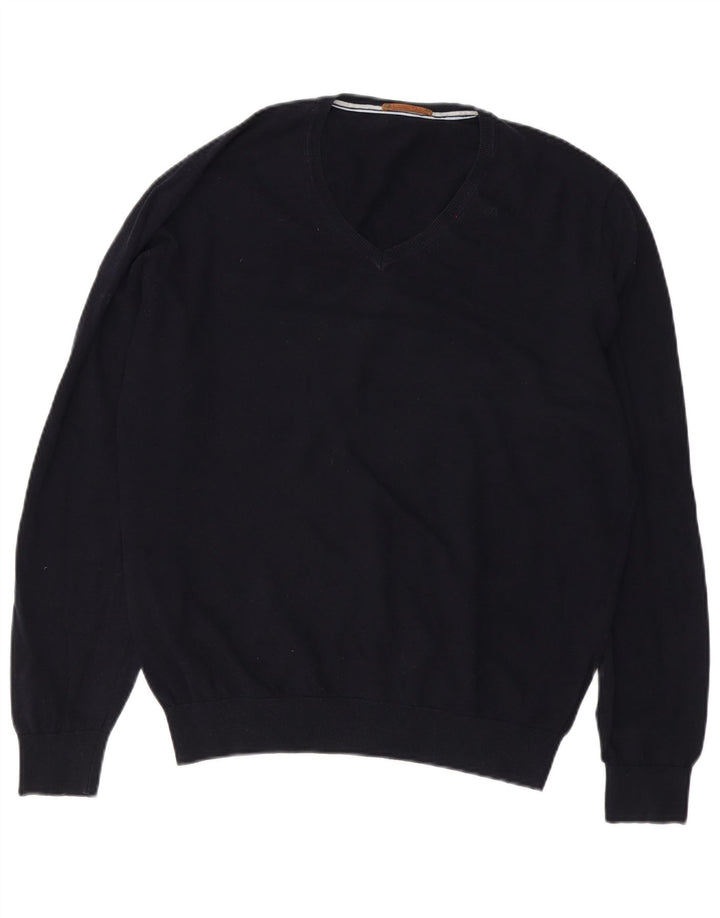 Massimo Dutti Maglione da uomo con scollo a V XL in cotone blu navy