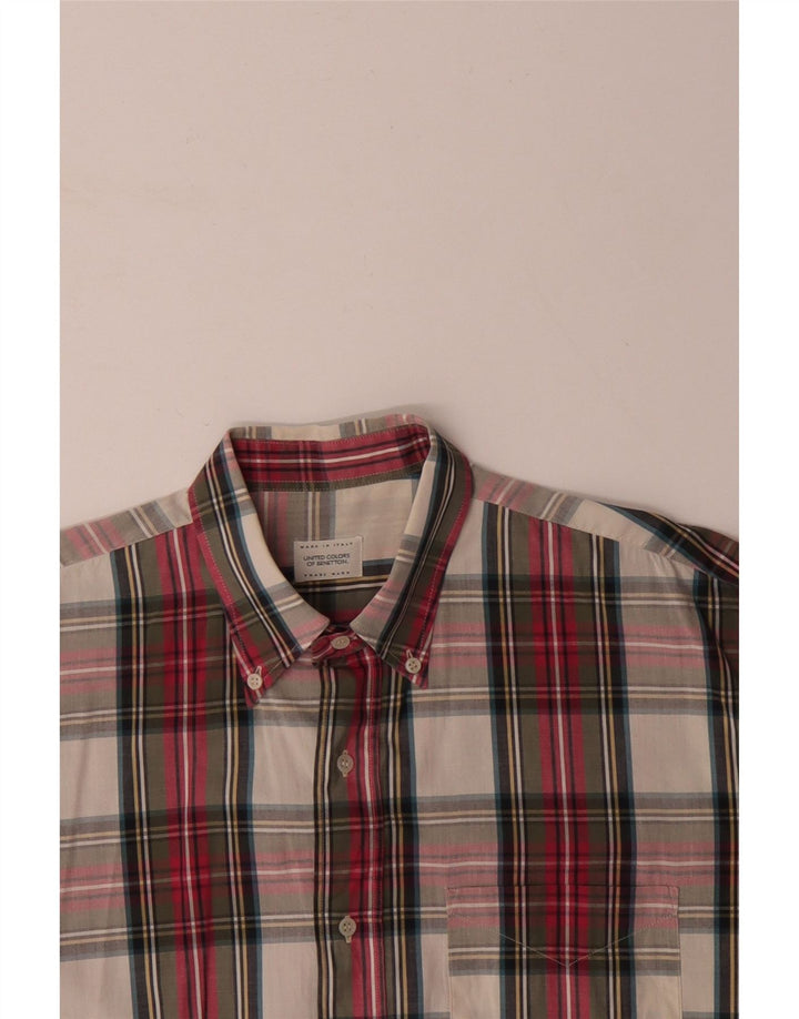 BENETTON Camicia a maniche corte da uomo a quadri grandi multicolori