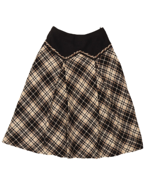 Gonna a trapezio da donna vintage W28 in lana a quadri nera media