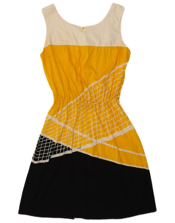 Vintage Womens Sleeveless A-Line Dress UK 12 Medium Yellow Colourblock