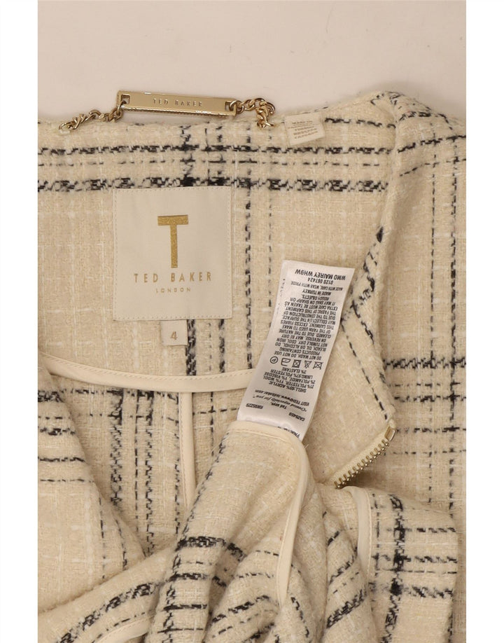Cappotto da donna Ted Baker taglia 4 grande acrilico a quadri bianco sporco
