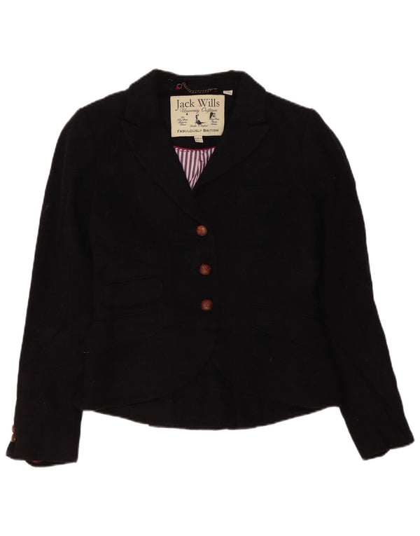 Giacca blazer a 3 bottoni da donna Jack Wills UK 10 piccola lana nera