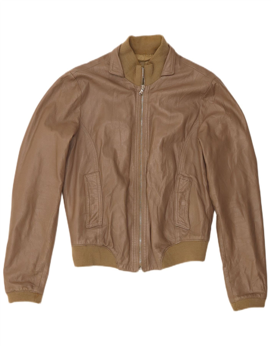 Giacca in pelle bomber vintage da donna UK 18 XL in pelle kaki