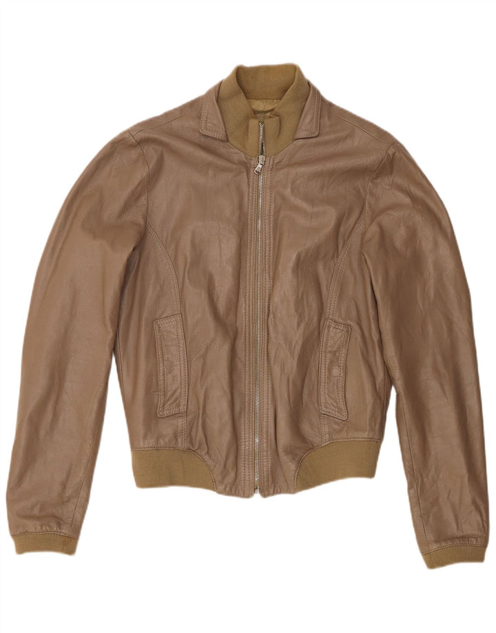 Giacca in pelle bomber vintage da donna UK 18 XL in pelle kaki