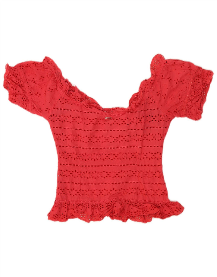 Guess Crop Blouse Top da donna UK 10 Small Rosa
