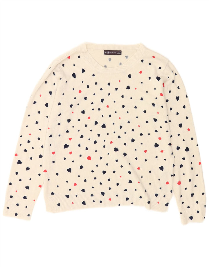 Maglione maglione con scollo a barca da donna Marks & Spencer UK 12 cuore bianco medio