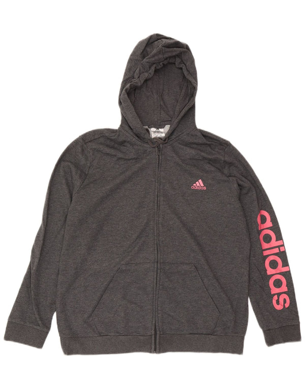 Felpa con cappuccio e zip grafica Adidas da donna UK 20/22 XL Cotone grigio