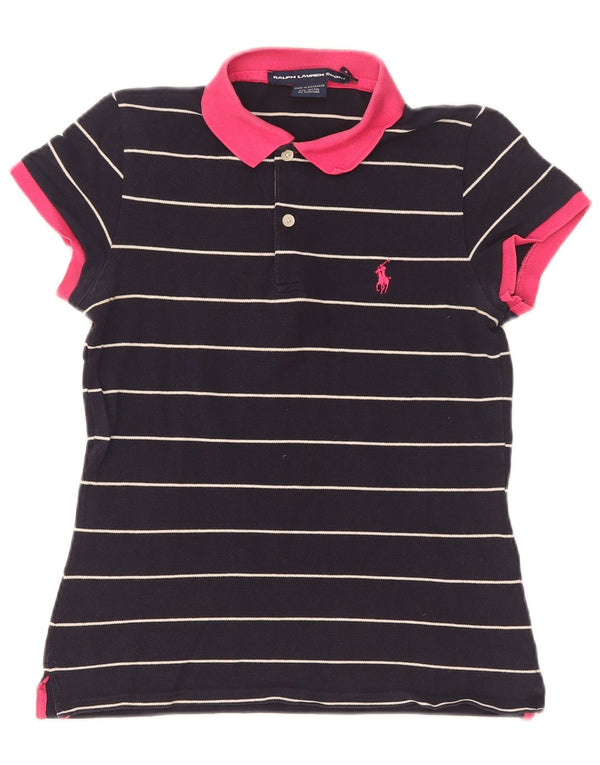 Polo da donna Ralph Lauren UK 10 piccola in cotone a righe blu navy