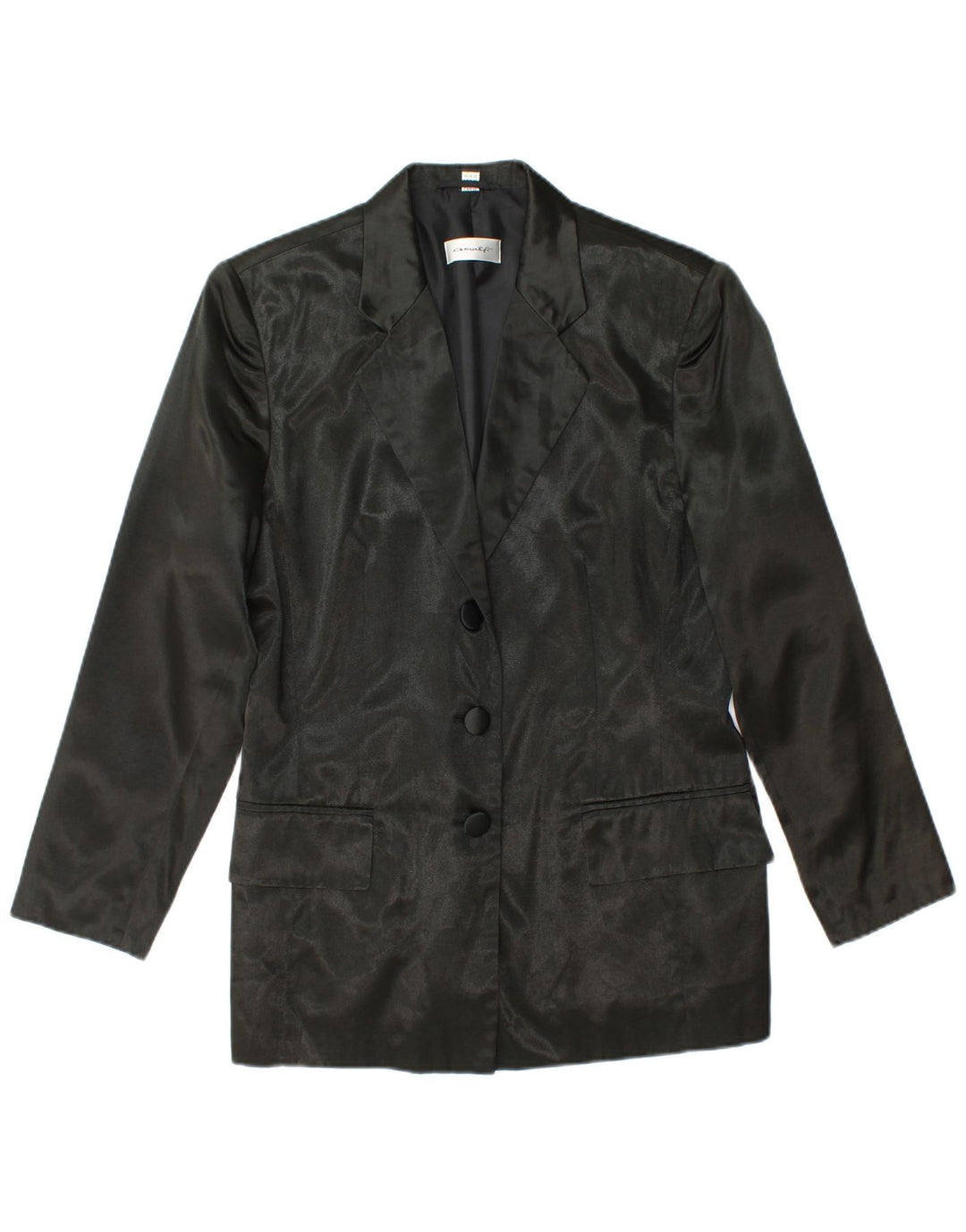 Giacca blazer a 3 bottoni da donna VINTAGE UK 12 viscosa nera media