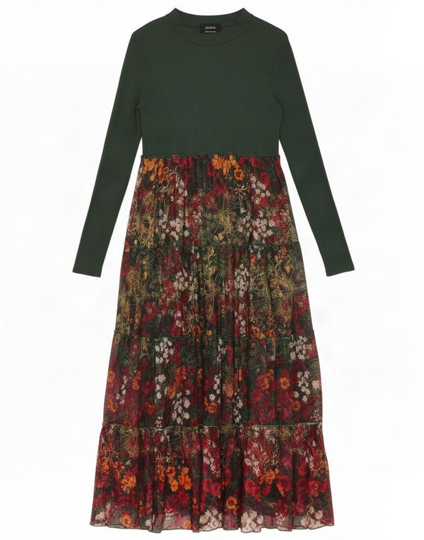 Desigual Abito lungo da donna a maniche lunghe UK 8 Piccolo verde floreale