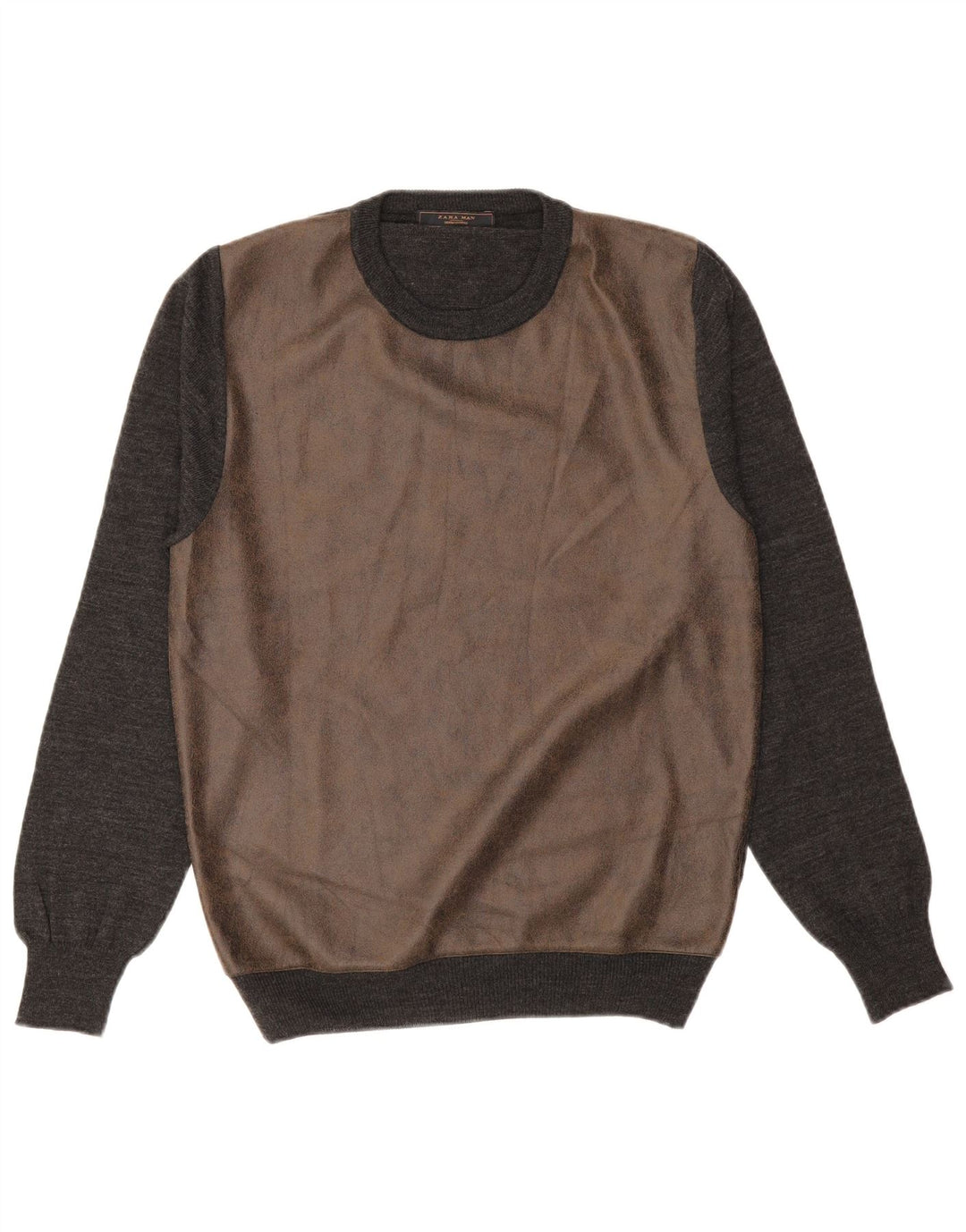 Maglione ZARA da uomo girocollo, grande, in acrilico color block grigio