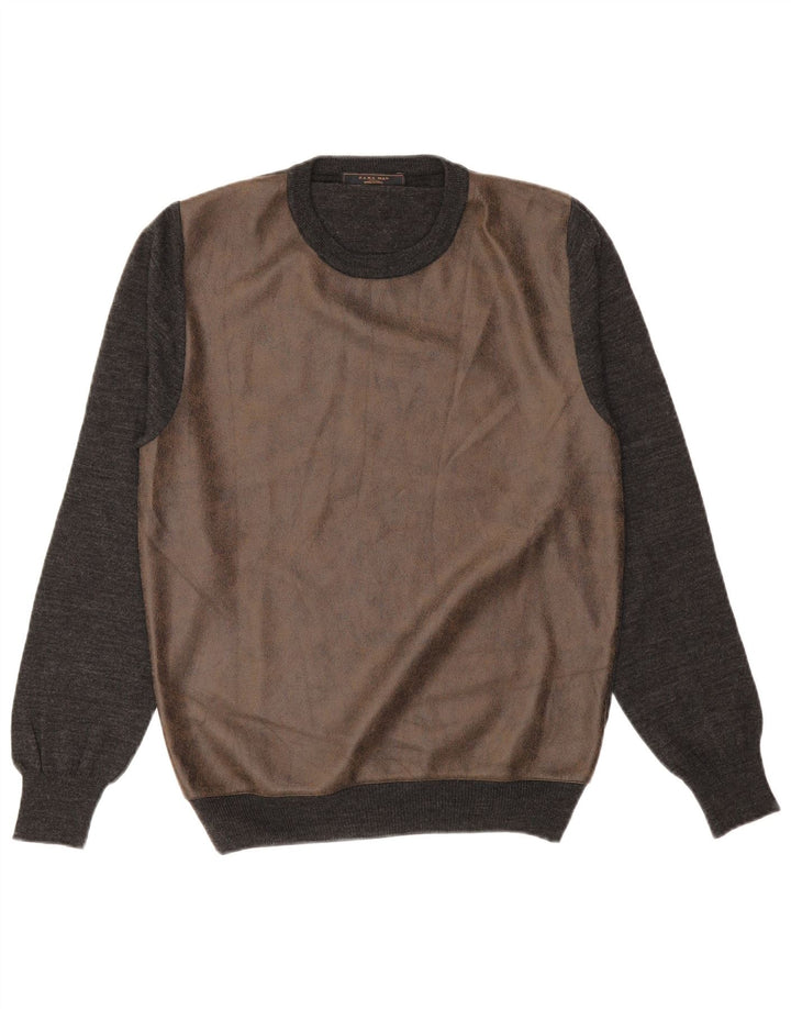 Maglione ZARA da uomo girocollo, grande, in acrilico color block grigio