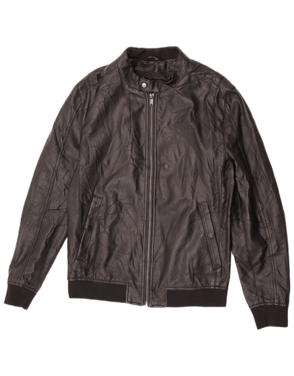 Giubbotto bomber da uomo in ecopelle Zara UK 40 grande poliestere nero