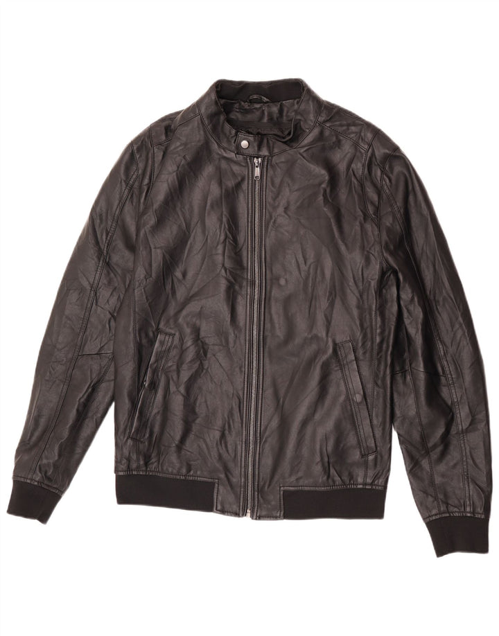Giubbotto bomber da uomo in ecopelle Zara UK 40 grande poliestere nero