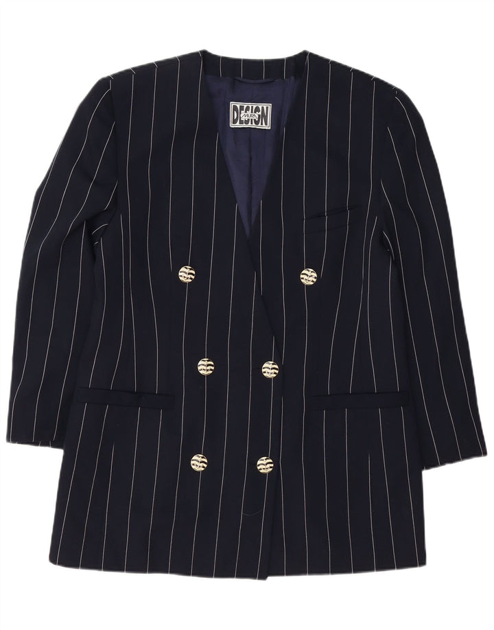 Giacca blazer lunga da donna VINTAGE IT 42 medio blu navy a righe