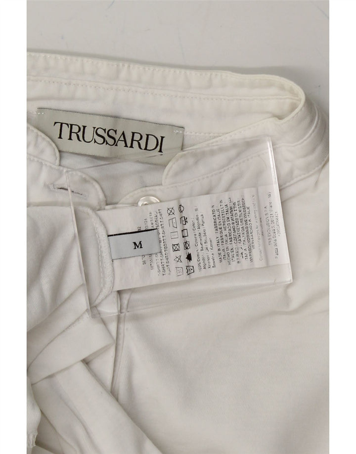 TRUSSARDI Womens Polo Shirt UK 14 Medium White Cotton Vintage Trussardi and Second-Hand Trussardi from Messina Hembry 