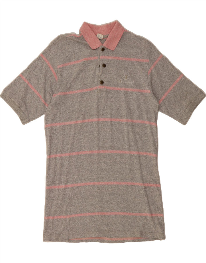 CHAMPION Mens Polo Shirt Large Grey Striped Cotton Vintage Champion and Second-Hand Champion from Messina Hembry 