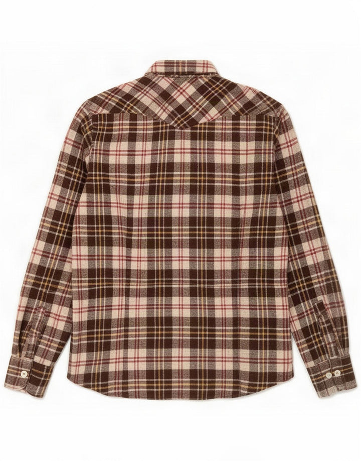 Camicia vintage in flanella da uomo in acrilico marrone medio a quadri