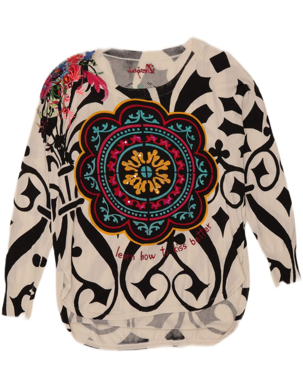 Desigual Maglione da donna con scollo a barchetta con grafica UK 14 Medium White Floral