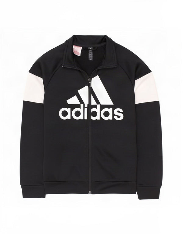 Adidas Boys Graphic Tracksuit Top Jacket 9-10 Years Black Colourblock