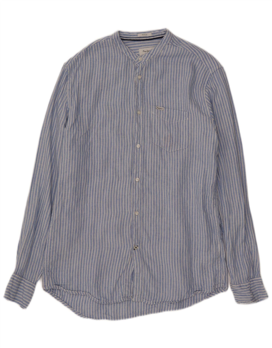 PEPE Jeans Camicia Regular da Donna UK 10 Piccolo Lino a Righe Blu