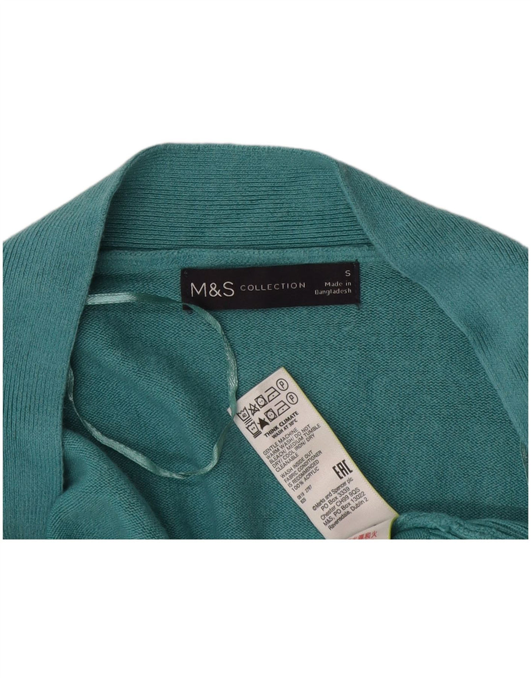 Maglione cardigan aperto da donna Marks & Spencer UK 10 piccolo acrilico turchese